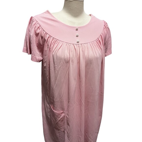 Vintage Handmade 70's Pink Flowy Nightgown with Pocket Sz Medium/Large Womens Sh - Picture 8 of 12